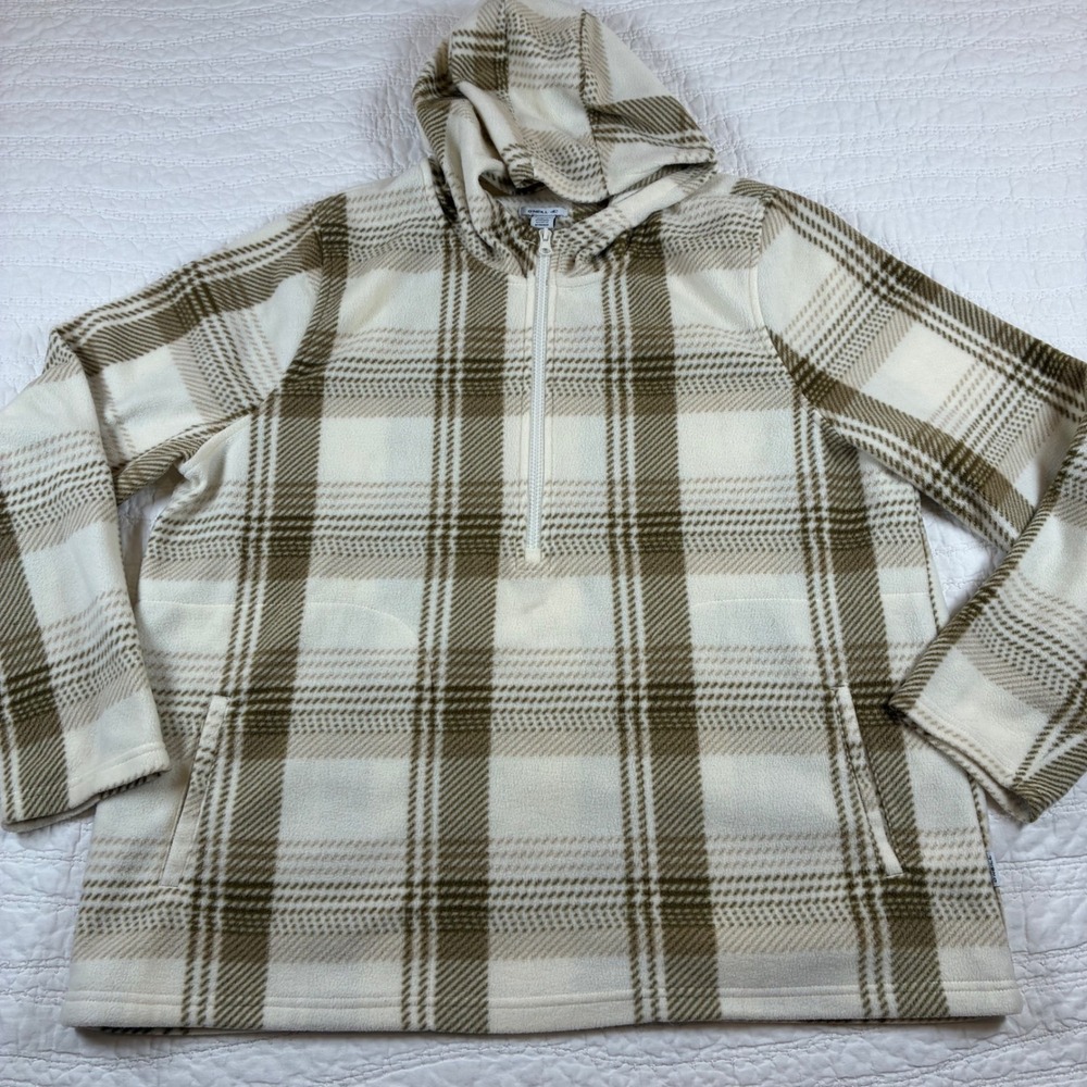 O'Neill Josie Womens Plaid Polar Fleece Hoodie Half Zip Pullover XXL Cabin Cozy